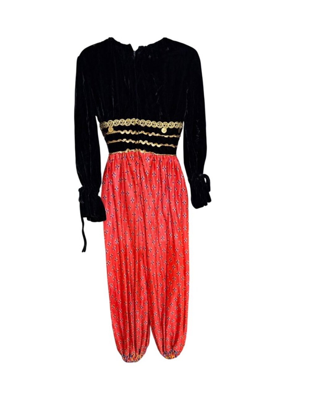 Vintage 1960s/1970s Sandine Originals Harem Jumpsuit With Black Velvet Bodice V - Picture 6 of 10